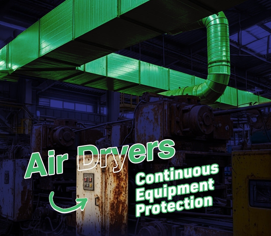 Air dryers provide continuous equipment protection Moisture in compressed air can cause production line stoppages and equipment corrosion